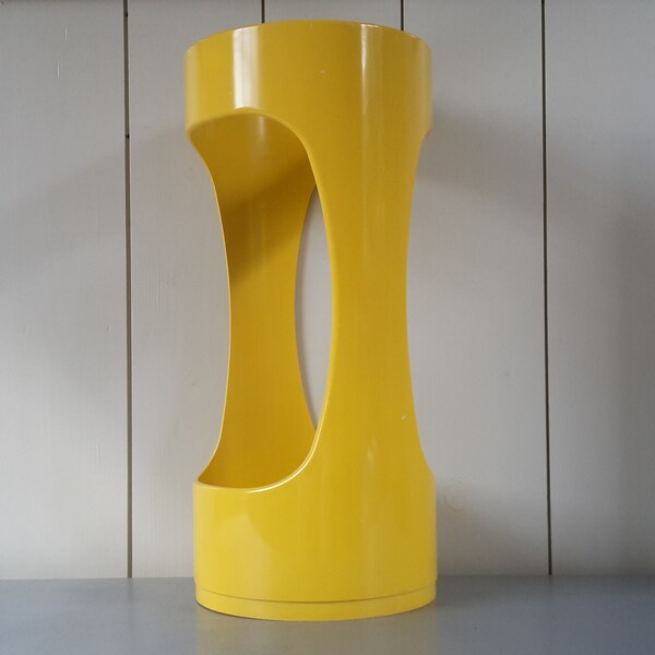 Vintage 1970s Round Umbrella Stand by German SCHONBUCH Sunny Yellow Plastic. Retro 70s Space Age Design Mid Mod MCM West Germany Home Decor