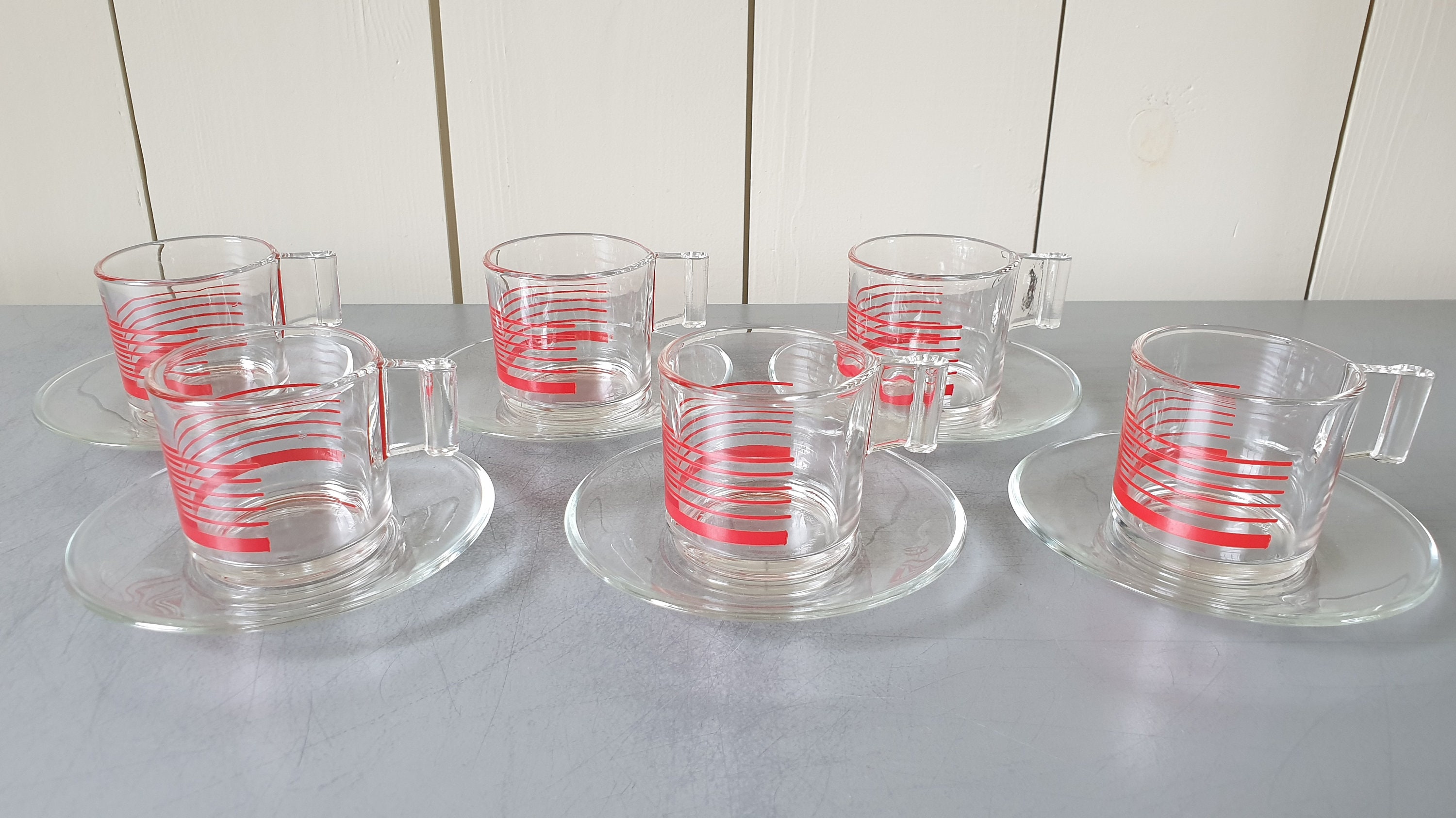 Set of Six Italian Vintage Glass Espresso Cups and Saucers by Etsy