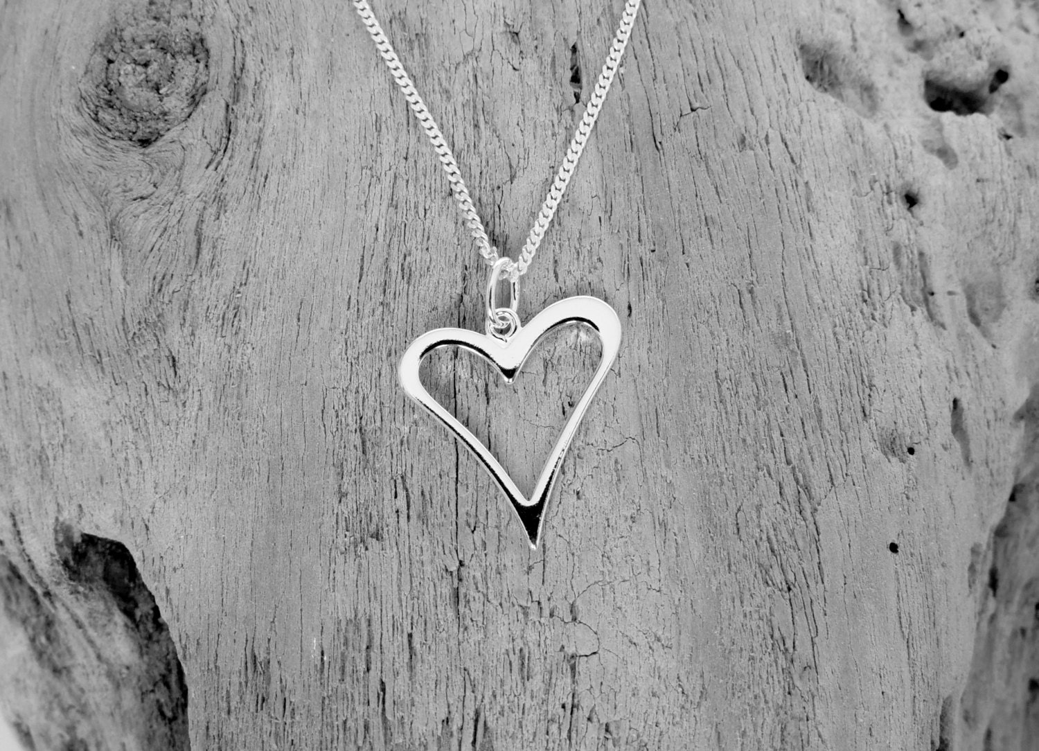 Sterling Silver Funky Open Heart Necklace - Etsy