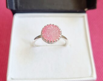 Sterling Silber rosa Druzy Stein Ring