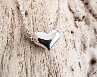 Sterling silver puffy heart necklace
