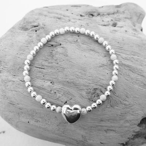Sterling silver handmade frosted and shiny beaded bracelet