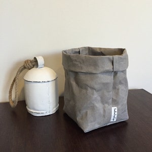 Washable Kraft Paper Storage Bag / MEDIUM Grey / Plant Kitchen Makeup storage image 8