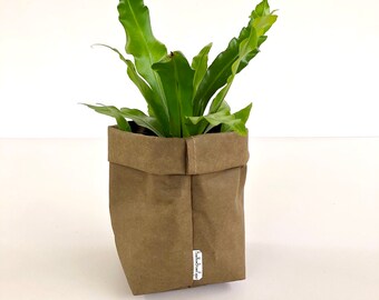 Paper Bag Storage / Washable Kraft Paper Storage Bag MEDIUM Dark Brown Espresso colour / Plant Kitchen Makeup storage