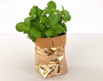 Washable Kraft Paper Storage / SMALL Plant Kitchen Makeup storage / kitchen storage pot rose gold