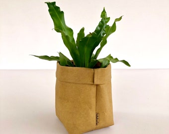 Washable Paper Basket MEDIUM Kraft Brown / Washable Paper Plant Holder Kitchen Basket Eco Bag Paper Bag Paper Basket Washable Paper Bag