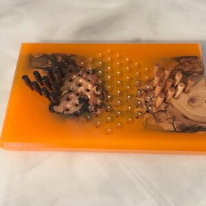 Board Game Chinese Checkers 2 person Ash w/ orange epoxy