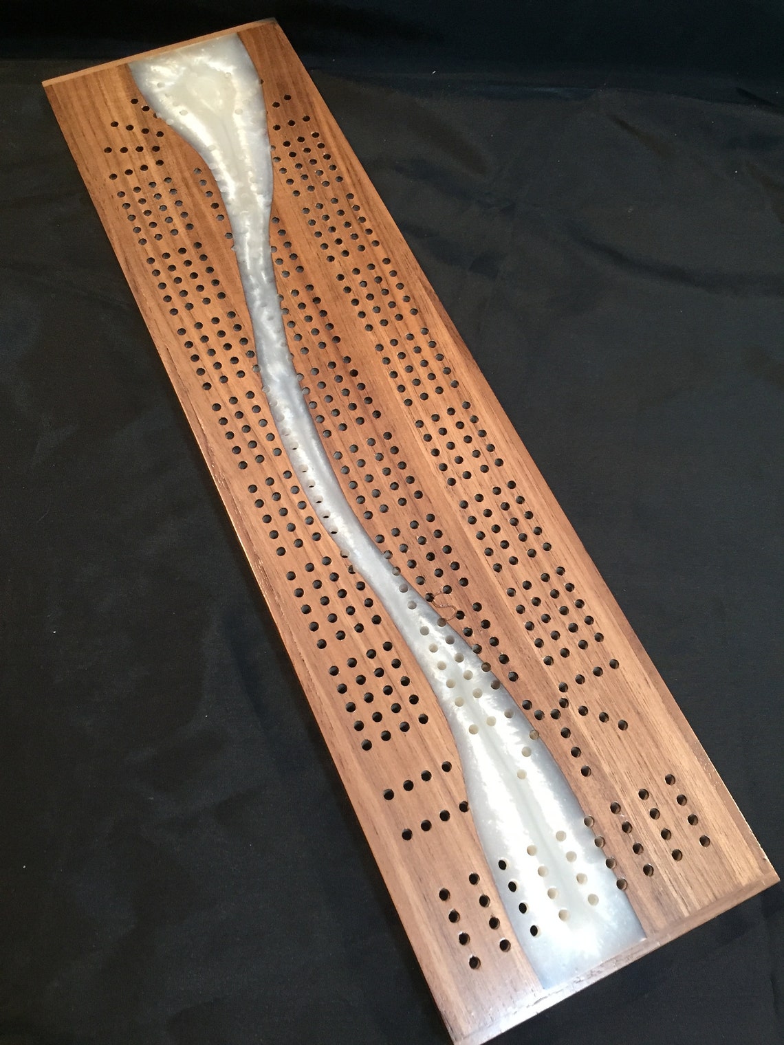 Cribbage board walnut with white epoxy resin Etsy