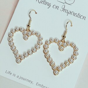 Pearl Heart Earrings, Gold Heart Earrings, Valentines Jewelry