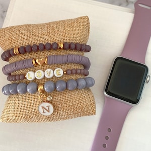 Lavender and Gold Stack Bracelets/Stretch Bracelets/Layering Bracelets/Boho Jewelry/Handmade Gemstone Bracelets