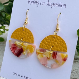 MUSTARD  YELLOW Faux Leather and Acrylic Earrings, Trending, 2021 Jewelry