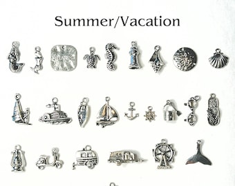 Add Ons - Summer/Vacation Charms, Silver Plated Charms, Charm Personalization