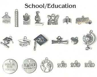 Add Ons - Educational/School Charms, Silver Plated Charms, Charm Personalization