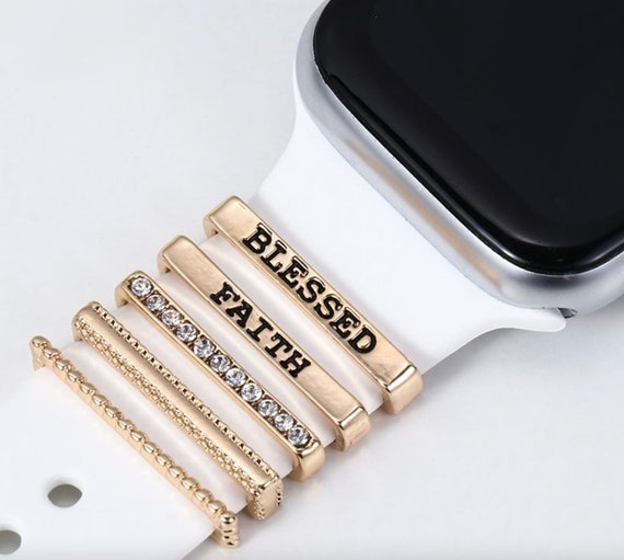 NEW White/Gold Apple Watch Band with Charms evil eye stud · Apple Watch sport band charm | bytten® jewelry main image 2