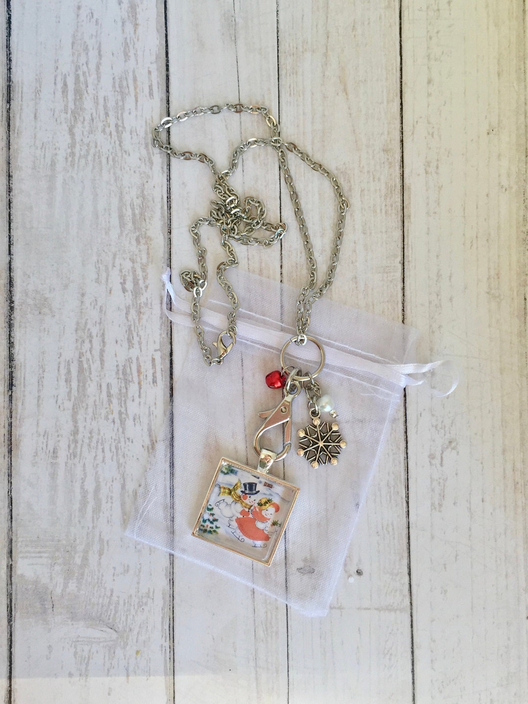 Christmas Necklace, Christmas Charm Necklace, Frosty the Snowman Etsy