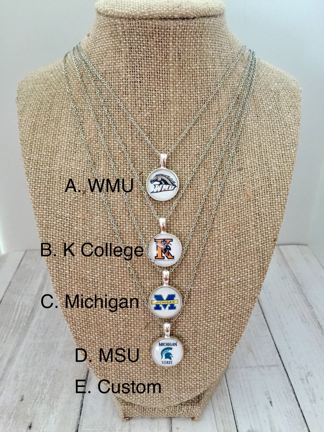 College/school Necklaces/custom College Necklace/u of M/WMU/K Etsy
