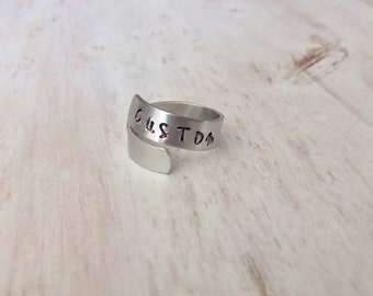 Custom Hand-Stamped Ring, Wrap Ring, Adjustable Ring, Engraved Ring, Thumb Ring, Gift