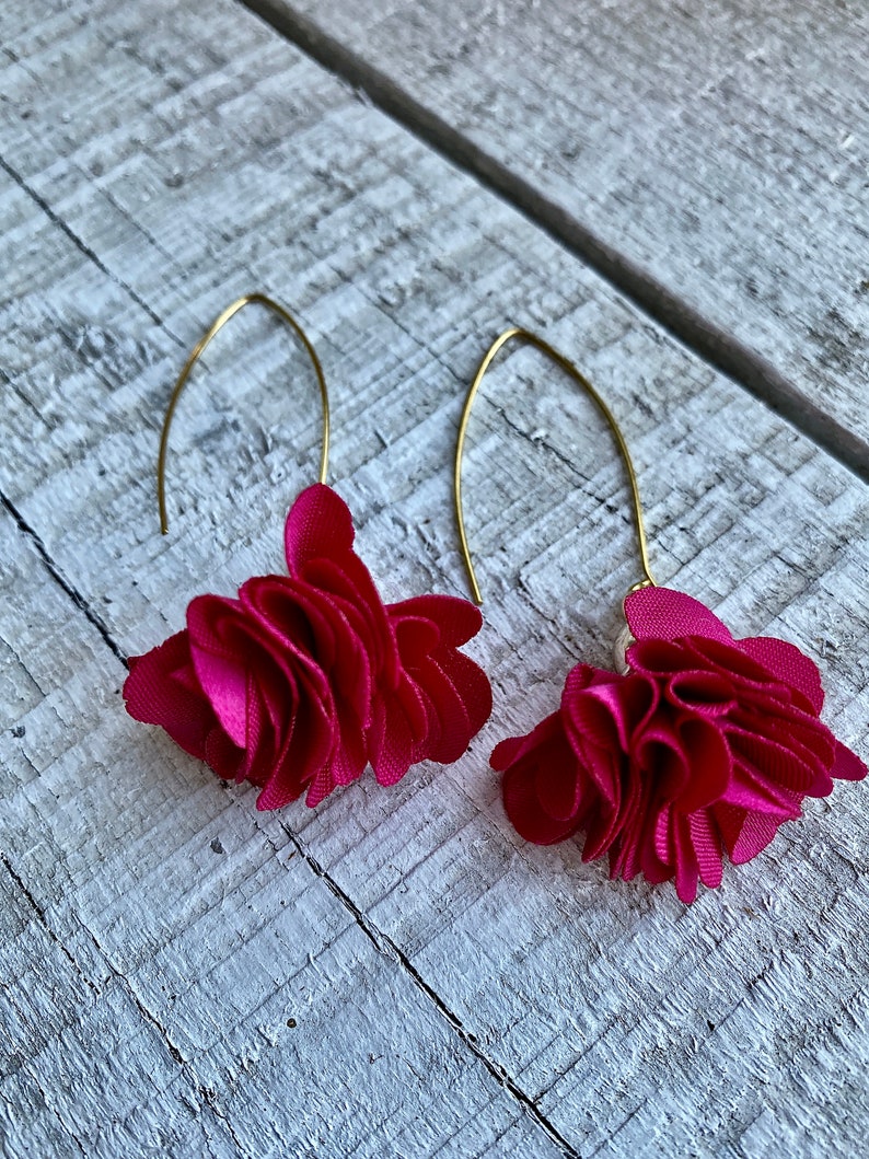 Silk Floral Earrings Sheer Flower Earrings Dangle Floral Etsy