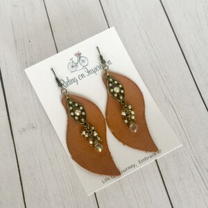 Genuine Leather and RHINESTONE Earrings, Dangle Earrings, Leather Earrings, Handmade Earrings, Country Girl Chic, Barn Wedding