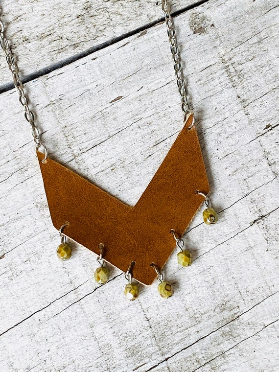 Boho Chevron Necklace, Leather Chevron Necklace, Leather Necklace