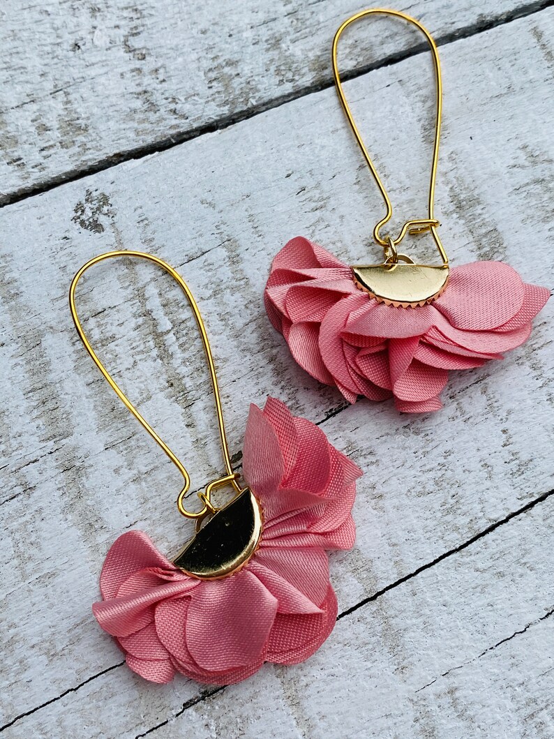 Silk Floral Earrings Sheer Flower Earrings Dangle Floral Etsy