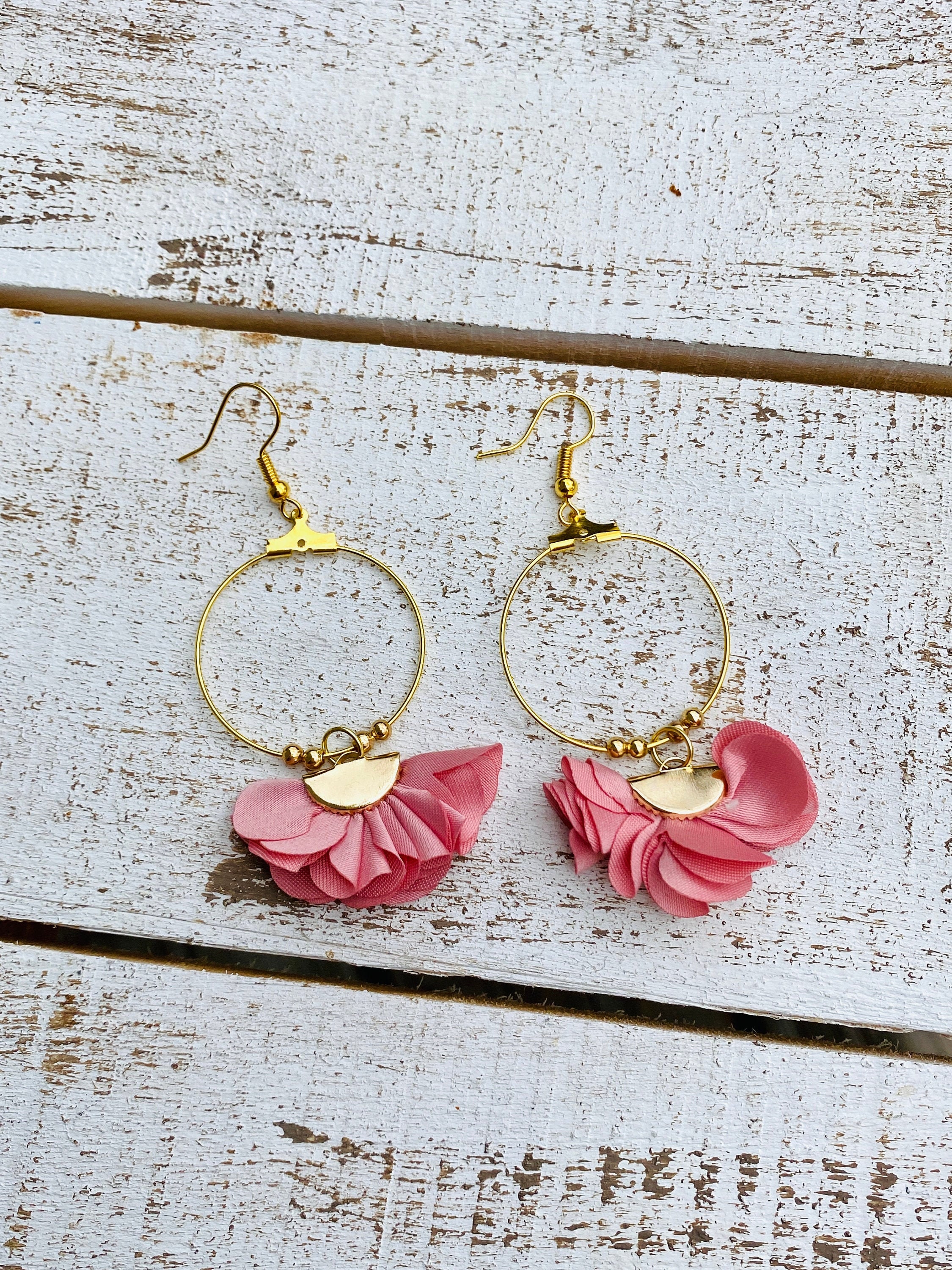 Silk Floral Earrings Flower Earrings Dangle Floral Earrings Etsy UK