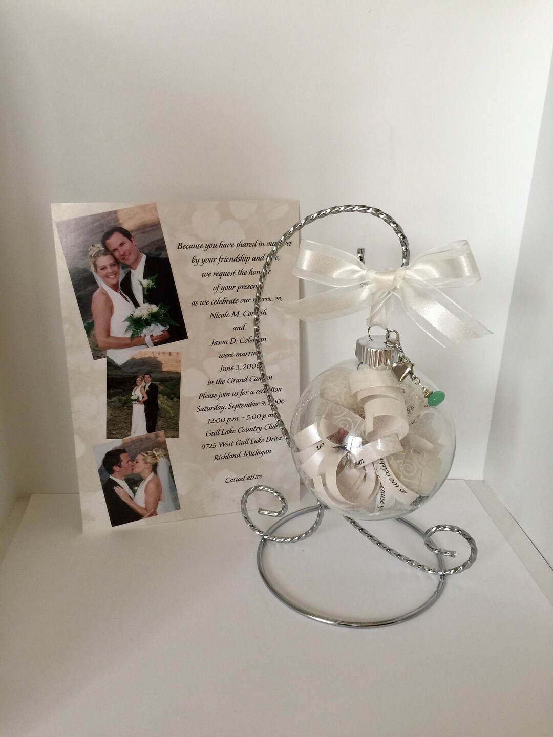 Customized Glass Ball Keepsake Ornament, Wedding Invite, Wedding Gift
