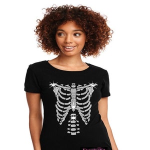Halloween Skeleton Bling Shirt, Skeleton Halloween Bling Shirt, Skeleton Halloween Costume, Ribcage Skeleton Shirt, Halloween T Shirt