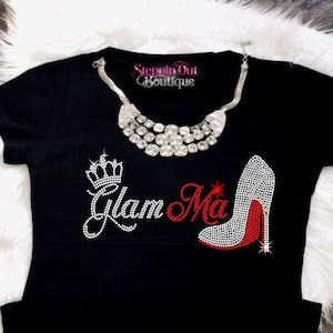 Womens Glam-Ma Funny Grandma Gold Color Bling T-Shirt Womens Glam-Ma Funny Grandma Gold Color Bling T-Shirt