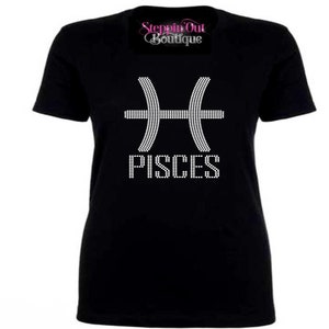 Pisces Bling Rhinestone Shirt, Pisces Zodiac Shirt, Zodiac Sign Shirt, Astrology Shirt, Horoscopes Tee, Birthday Shirts For Women