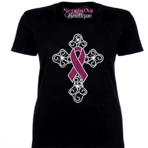 Cancer Survivor Bling Cross Shirt, Breast Cancer Shirt For Women, Fabulous Fighter, Breast Cancer T Shirt, Breast Cancer Awareness