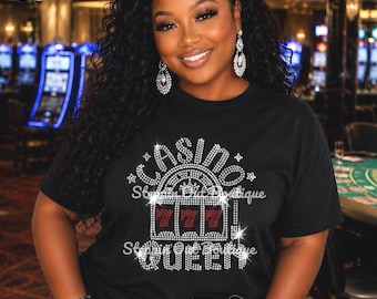 Casino Queen Rhinestone Shirt, Vegas Trip Outfit, 777 Bling Tee, Gambling Party Shirt, Sparkle Gift for Women
