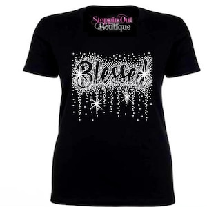 Blessed Bling Rhinestone Shirt, Blessed Rhinestone Shirt, Christian Shirts, Womens Church Shirt, Church Bling, Blessed Shirt for Women