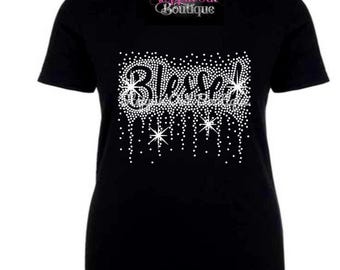 Blessed Bling Rhinestone Shirt, Blessed Rhinestone Shirt, Christian Shirts, Womens Church Shirt, Church Bling, Blessed Shirt for Women