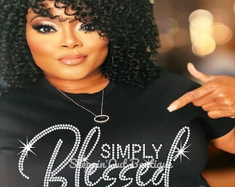 Simply Blessed Bling Rhinestone Shirt, Blessed Rhinestone Shirt, Christian Shirts, Faith Tee, Christian T Shirt for Women