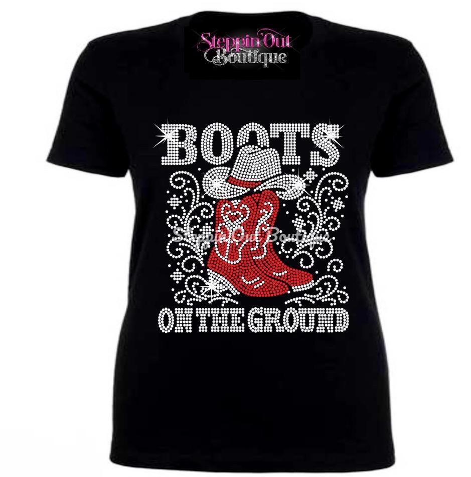 Boots On the Ground Bling Rhinestone Shirt, Western T Shirt, Where Them Fans At, Line Dance, Cowgirl Tee, Country Girl Shirt