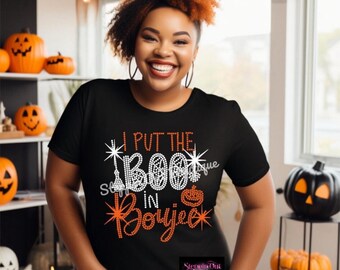 Halloween Bling Rhinestone Shirt, I put the Boo in Boujee Tee, Funny Halloween Shirt, Halloween T Shirt, Halloween Shirts for Women