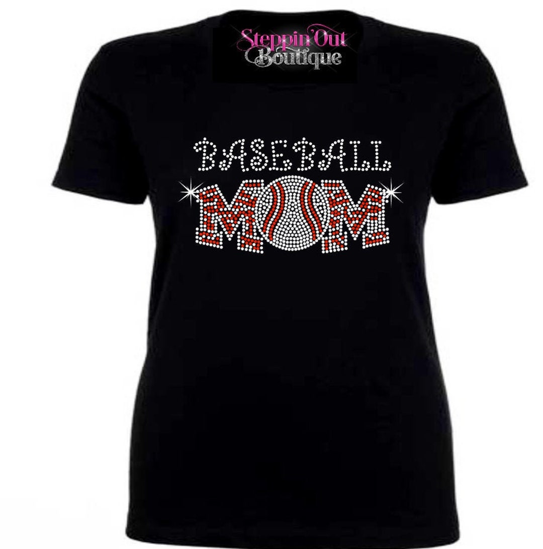 Baseball Mom Rhinestone Bling Shirt Baseball Mom Rhinestone T Etsy