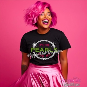 It&#39;s the Pearls For Me Bling Rhinestone Shirt, Pearls T Shirt, Inspired, Sorority Inspired Bling Shirt, Nineteen 08, Pink and green
