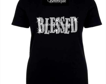 Blessed Bling Rhinestone Shirt, Blessed Rhinestone Shirt, Christian Shirts, Womens Church Shirt, Church Bling, Blessed Shirt for Women