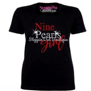 Nine Pearls Girl Bling Rhinestone Shirt, Inspired, Pearls T Shirt, Sorority Inspired Bling Shirt, Sisterhood