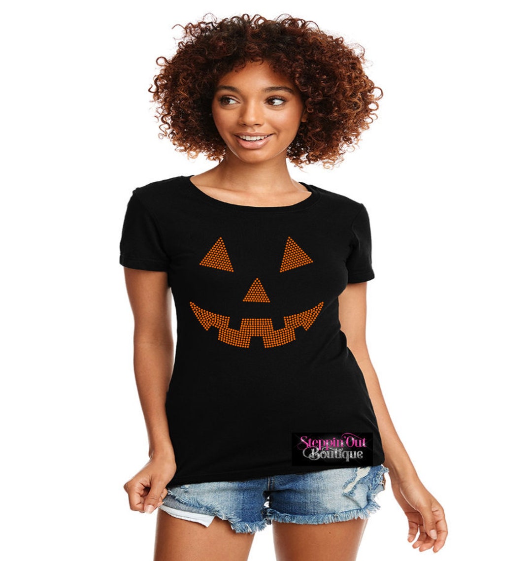 Halloween Bling Rhinestone Shirt Pumpkin Face Bling Shirt - Etsy