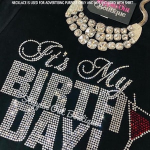 Its My Birthday Wine Bling Shirt, Martini Rhinestone Shirt, Birthday Rhinestone Shirt, Birthday Rhinestone Tee, Birthday Shirts For Women image 1