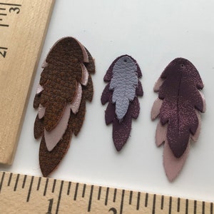 Leather Feather Earrings //Leather Palm Leaf //12.5Pre-Cut Earrings//Die cutout //Layered Feather Shape Leather image 4