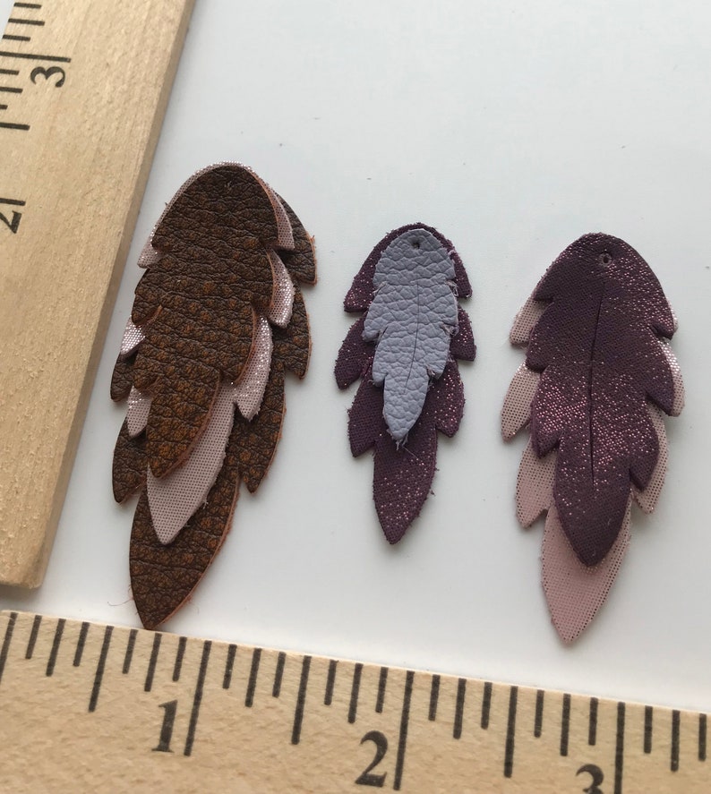 Leather Feather Earrings //Leather Palm Leaf //12.5Pre-Cut Earrings//Die cutout //Layered Feather Shape Leather image 4