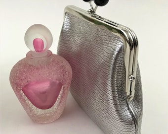 Double Frame Leather Purse/3 Compartment Coin Purse/Kiss Lock Coin Purse Clasp Wallet Clutch/Gifts for Her Leather Coin Purse
