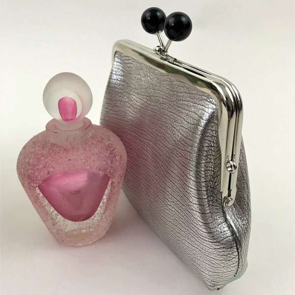 Double Frame Leather Purse/3 Compartment Coin Purse/Kiss Lock Coin Purse Clasp Wallet Clutch/Gifts for Her Leather Coin Purse