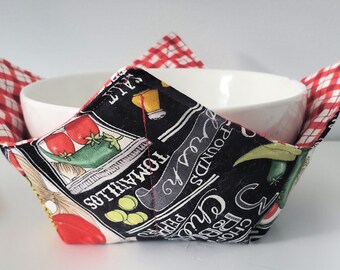 Quilted Hot Pad Red Floral Print 100/% Cotton Reversible Microwave Bowl Cozy