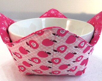 Quilted Hot Pad Red Floral Print 100/% Cotton Reversible Microwave Bowl Cozy