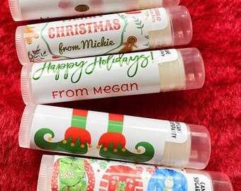 Custom Holiday Lip Balm | Christmas Party Favors | Festive Chapstick for Group Gifts | Holiday Flavors School Classmate Co-Worker Presents